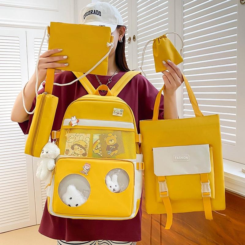 School bag backpack female primary school students cute school bag five-piece set high value large capacity junior high school leisure backpack