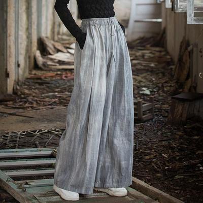 Pantaloni da donna vintage a gamba larga, vita elastica, pantaloni tie-dye autunnali larghi con cintura, pantaloni lunghi