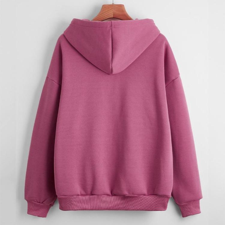 Casual Women's Loose Solid Color Fleece Zipper Jacket Long Sleeve Sweatshirt Top
