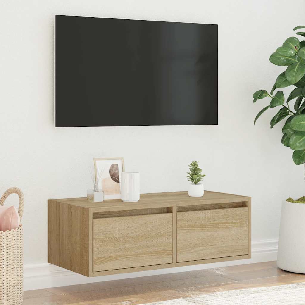 Vidaxl Szafka Pod Tv Z Oświetleniem Led, Dąb Sonoma, 75X35,5X25 Cm