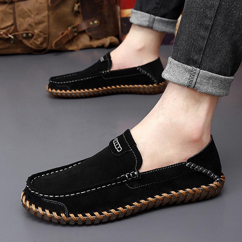 Frühling Lederoberfläche Ein-Pedal Lazy Schuhe Herren Echtleder Handgefertigte Lederschuhe Herren Leichtgewicht Herren Slipper Driving Doudou Schuhe