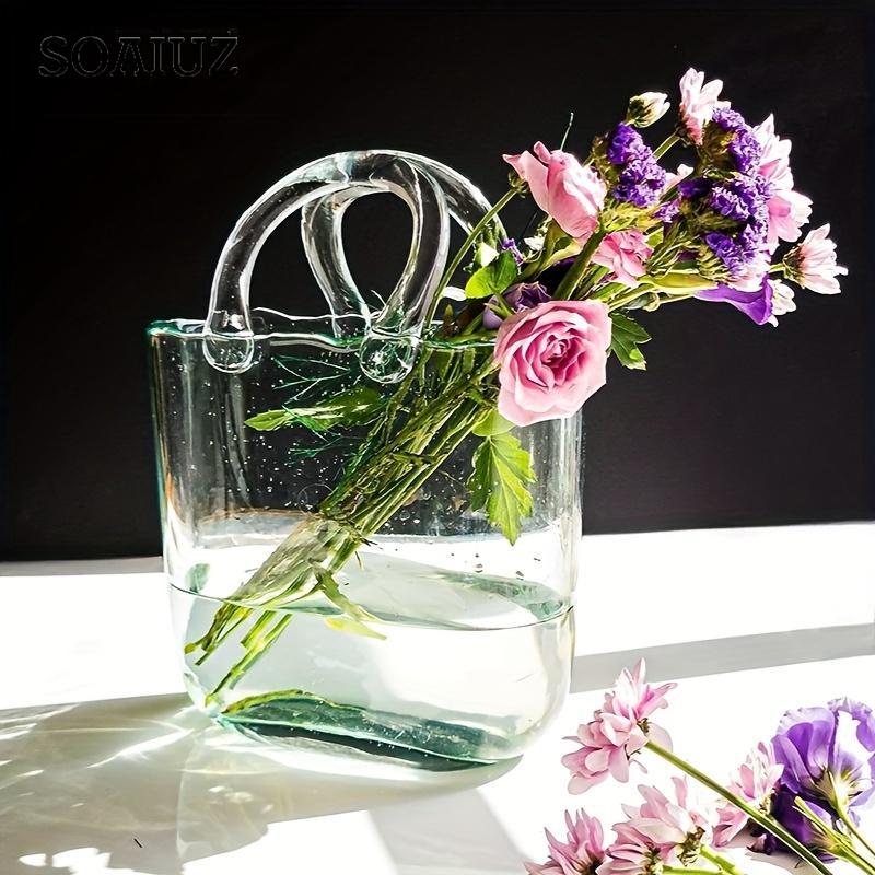 Elegante geometrische Handtaschenvase – schickes längliches Glasdekor für hydroponische und traditionelle Arrangements