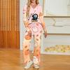 Women's Halloween Print V-Neck Long Sleeve Pajama Set with Pockets Loose Fit Sleepwear Set