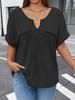 2026 Spring/Summer Plus Size Women's V-Neck Short Sleeve Solid Color Pullover T-Shirt