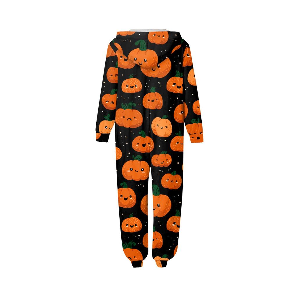 Halloween Print Family Matching Hooded Long Sleeved Zippered Jumpsuit Set