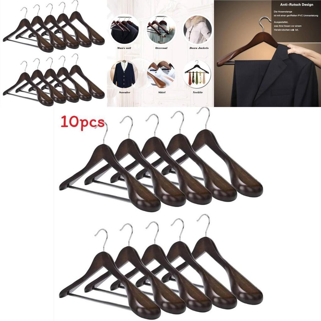 Pack de Perchas de Madera Maciza con Acabado Vintage para Guardar Trajes