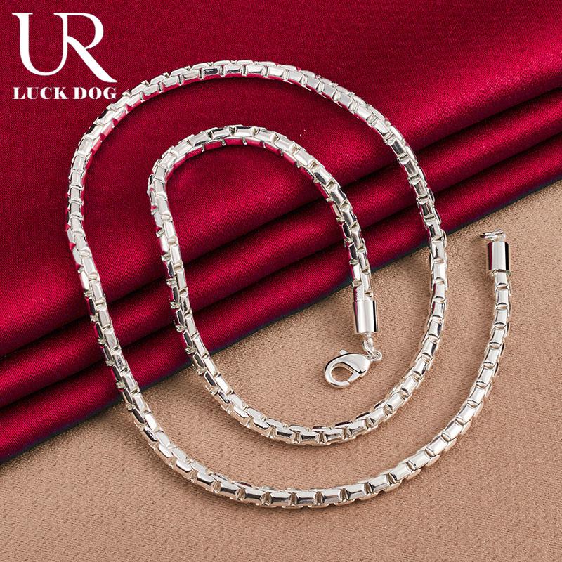 Collier pour homme et femme en argent sterling 925 avec chaîne articulée de 4 mm et 45,7 cm, bijoux de mariage à la mode
