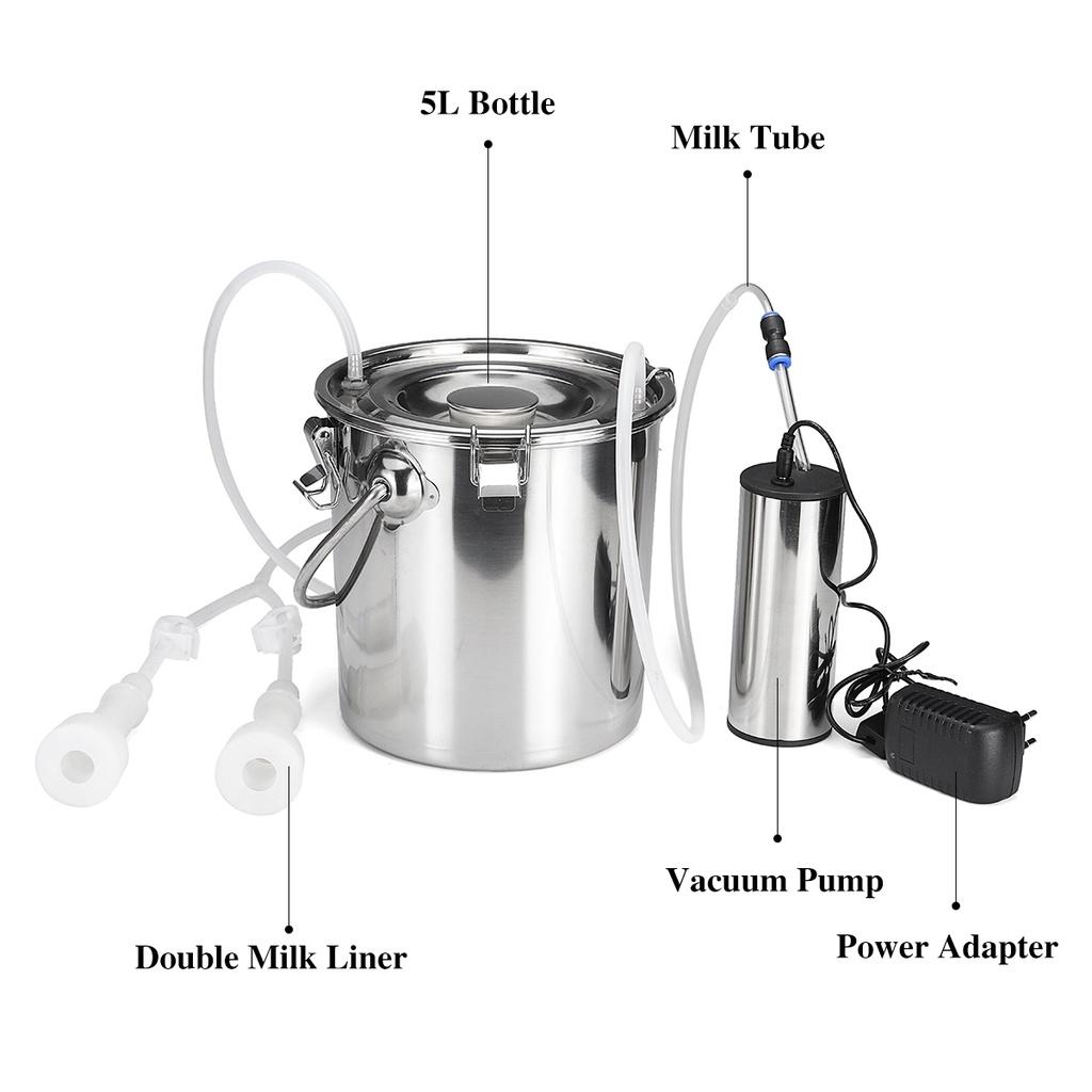 Stainless Steel Electric Milking Machine Household Goat Cow Sheep Bucket Suction Milker Vacuum Pump 5L