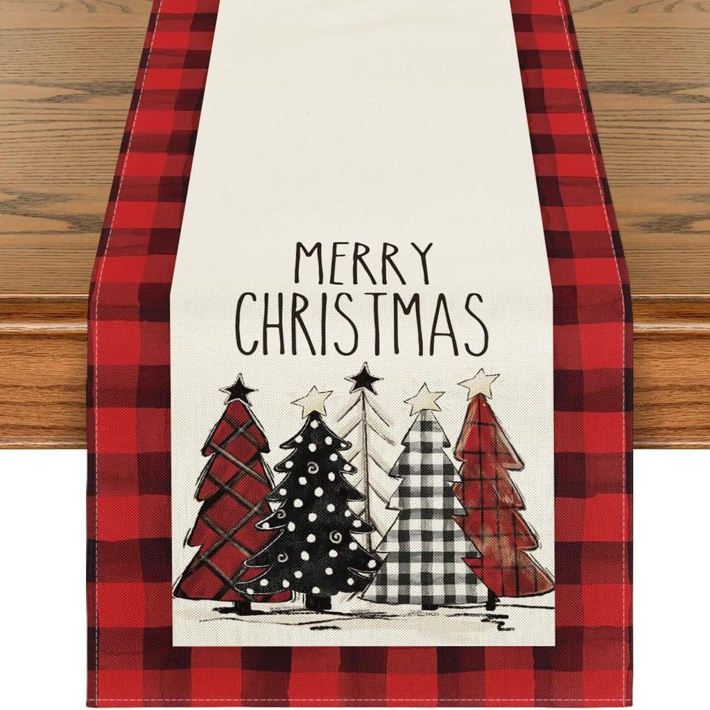 Cross-Border Christmas Linen-Textured Table Runner - Long Rectangular Holiday Dining Decoration