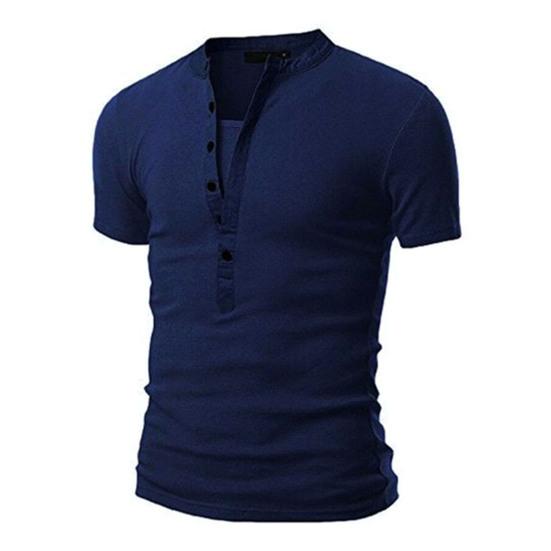 Мужская рубашка сплошного цвета Slim Fit с воротником-стойкой в стиле пэчворк Летний мужской топ для повседневной носки L темно-синий 1330₽