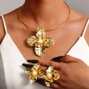 3PCS Flower Pendant Choker Earring for Women Imitation Pearl Gold Color Necklace Earring Set Fashion Wedding Jewelry Accessories
