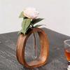 Solid Wood Transparent Glass Hydroponic Flower Vase Made of Walnut  Wood for Household Use, Small Flower Bottle