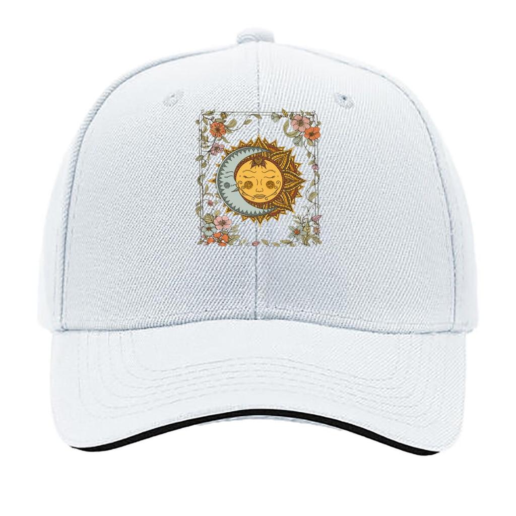 Celestial Sun Moon Face Floral Vintage Boho Art Sandwich Baseball Cap Sun Cap Outdoor Workouts Hat