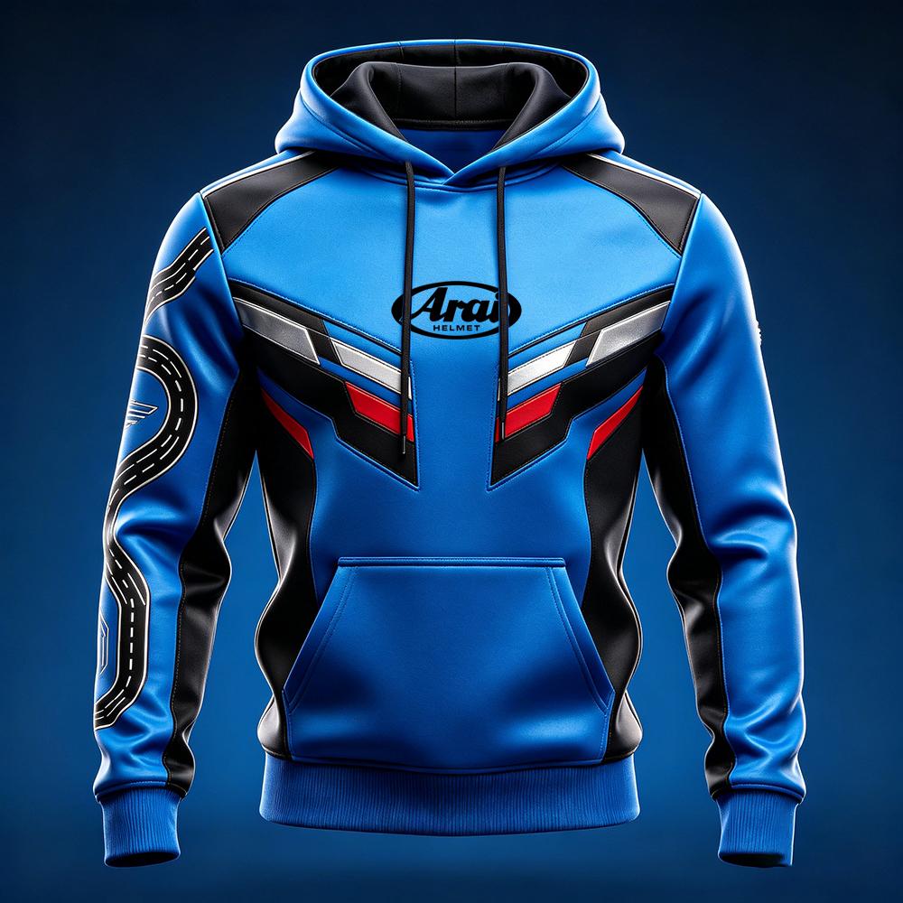 Men's Arai Racing Hoodie - Red/Black/White Color Block Motorsport Sweatshirt