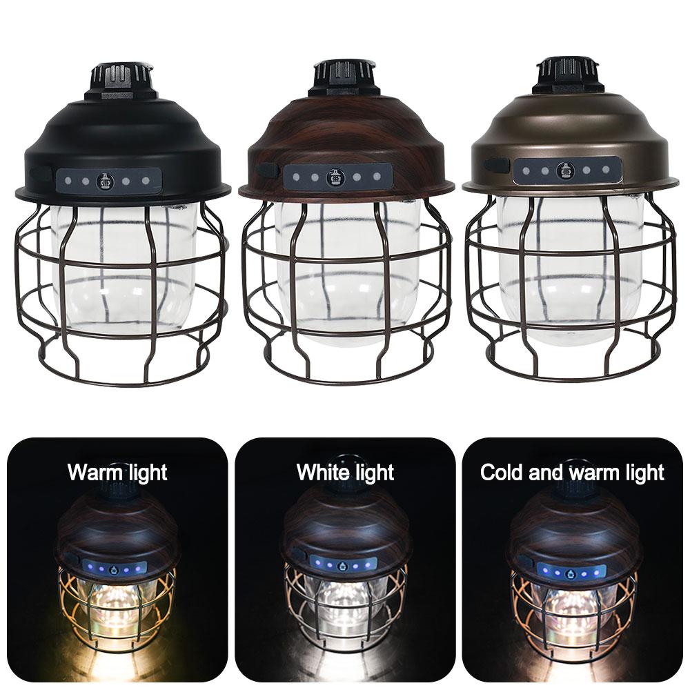 Vintage Metal Hanging Lanterns 3600mAh Battery Dimming Outdoor Retro Led Camp Lantern USB Rechargeable Lightweight Tent Light