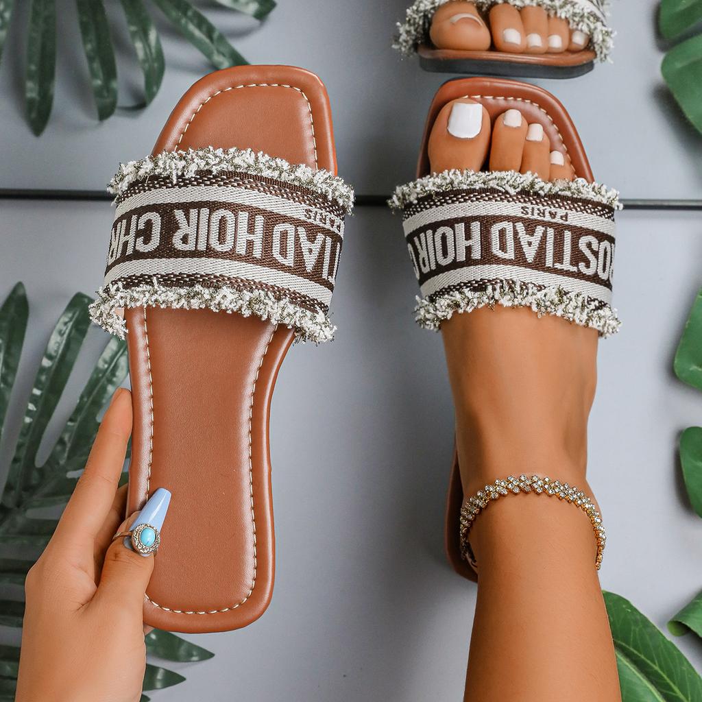Fashionable Classic Simplicity Sandals Women New Slippers Cloth Cover Letter Outdoor Casual Flat Sandals Bottom Slides Women