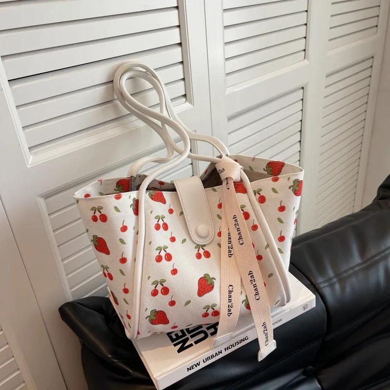 Large Capacity Bag for Women  Korean Version Bag  Pretty Cherry Print Shoulder Bag  Crossbody Bag