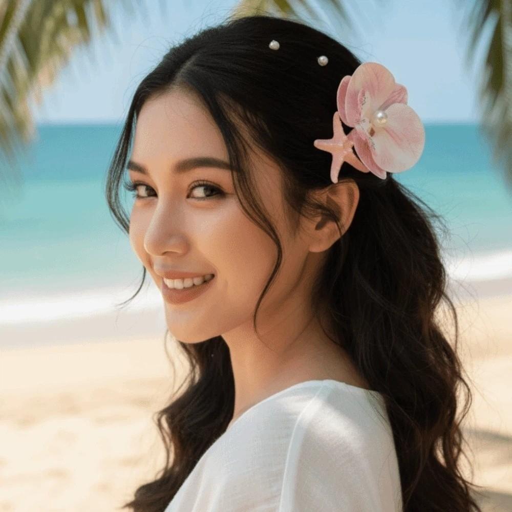 5 PCS Korean Style Starfish Flower Hair Clip Sweet Moth Orchid Side Clip Beach