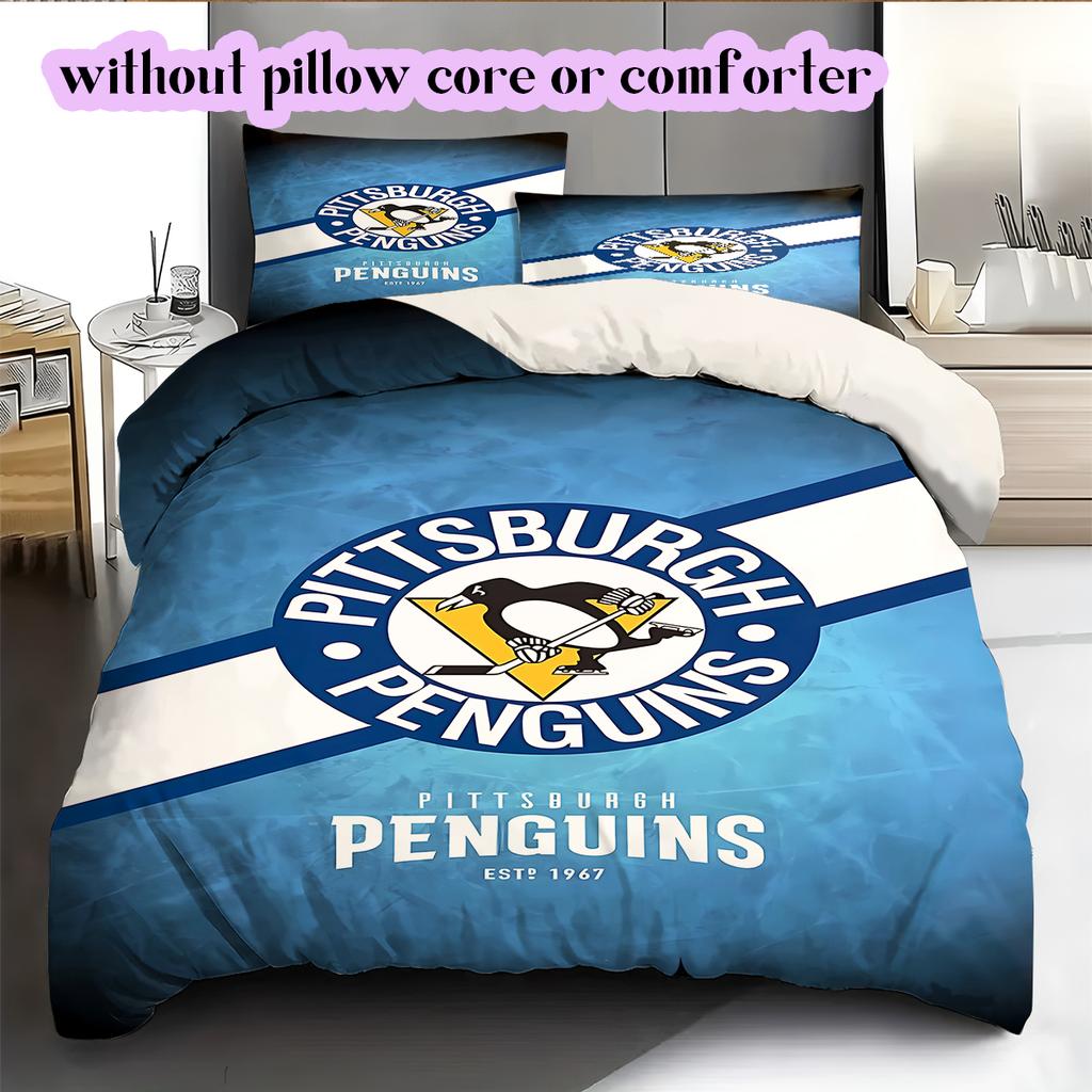 Ice Hockey Logo Pattern Bedding Quilt Set Quilt Cover Pillowcase Home Decoration Birthday Gift (1*duvet Cover+ 2*pillowcase, Without Core)