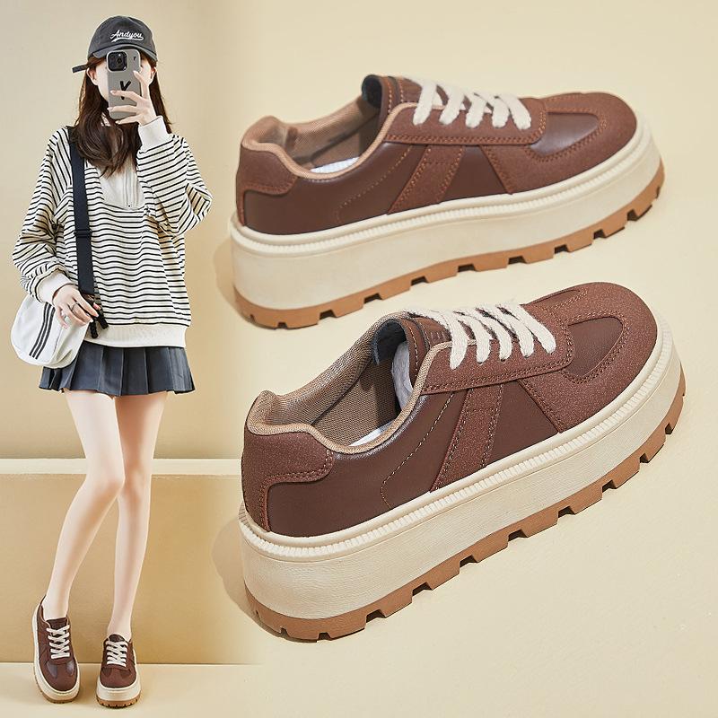 Dámské robustní tenisky na platformě Běžné vycházkové boty z PU kůže pro ženy Protiskluzové šněrovací běžecké tenisky Pohodlné tenisky jaro podzim