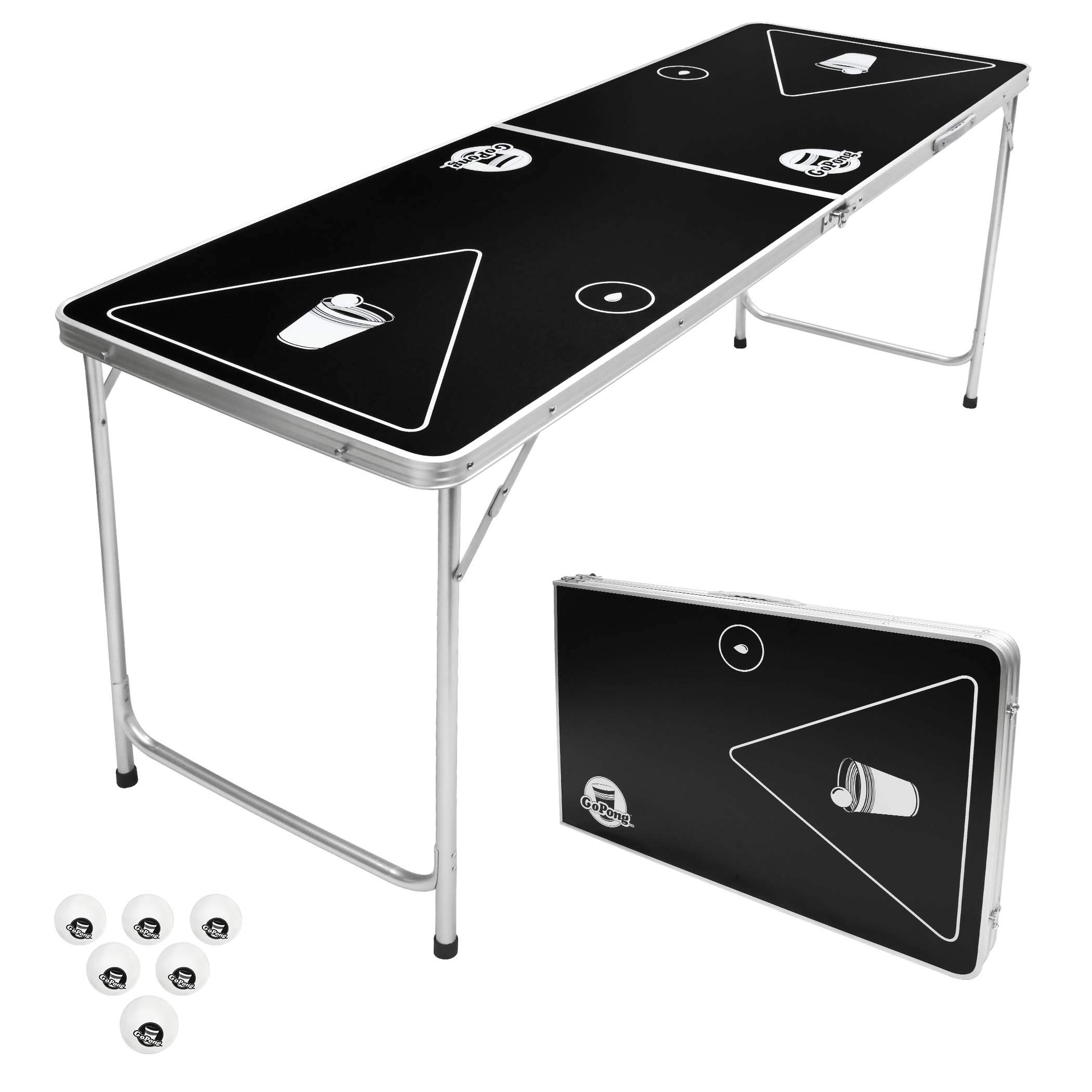 

GoPong Портативный складной стол для пивных кружек, шарики для пивного понг/флип, черный, 6 футов (6 включено), чёрный