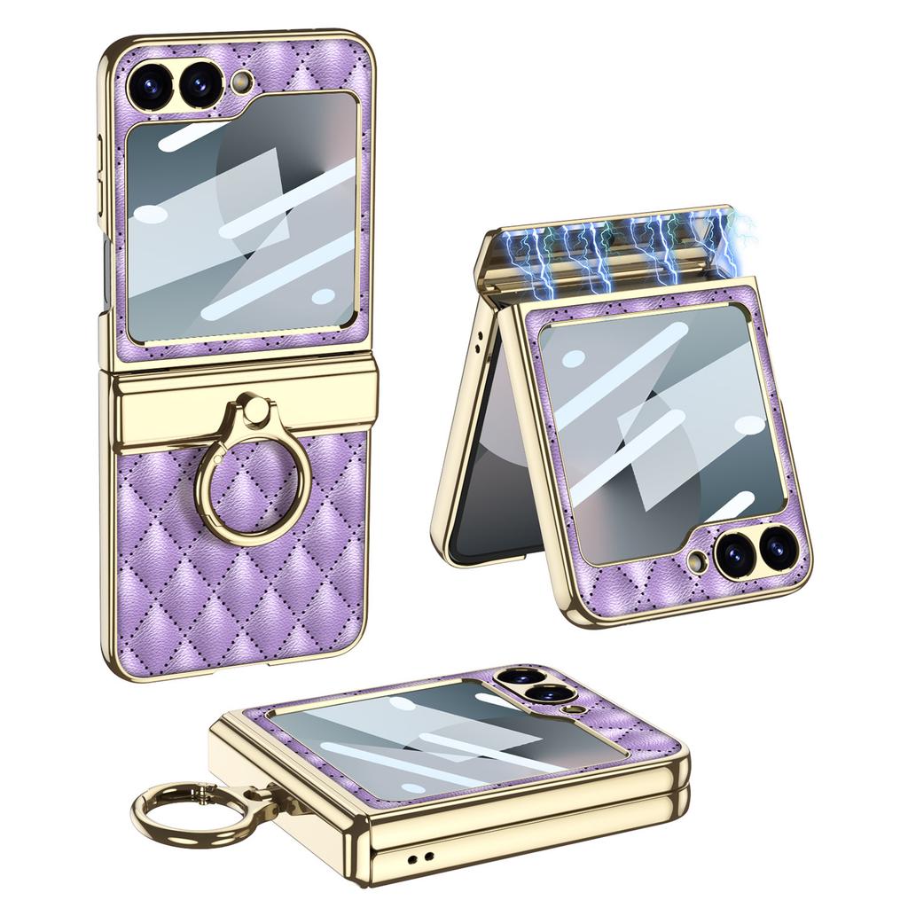 Samsung ZFlip6 Small Fragrance Diamond Plated Plain Leather Magnetic Hinge Rotating Shaft Full Inclusive Folding Screen Mobile Phone Case