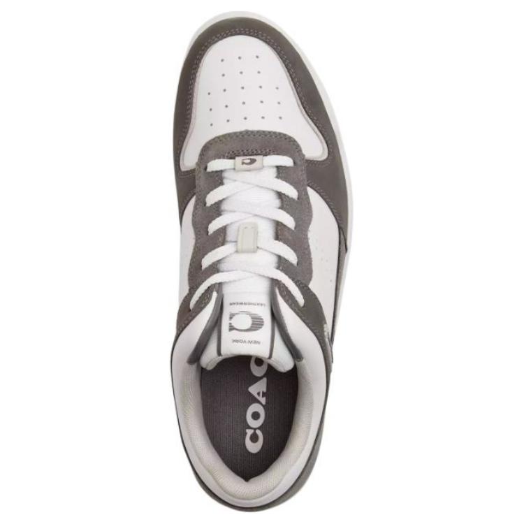 Coach C201 Leather Round Toe Lace-Up Low-Top Sneakers Men Sneakers White Gray CW709-XBT