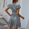 Women Bandage Fashion V-Neck Sexy Short Sleeve  Dress Fashion Dress