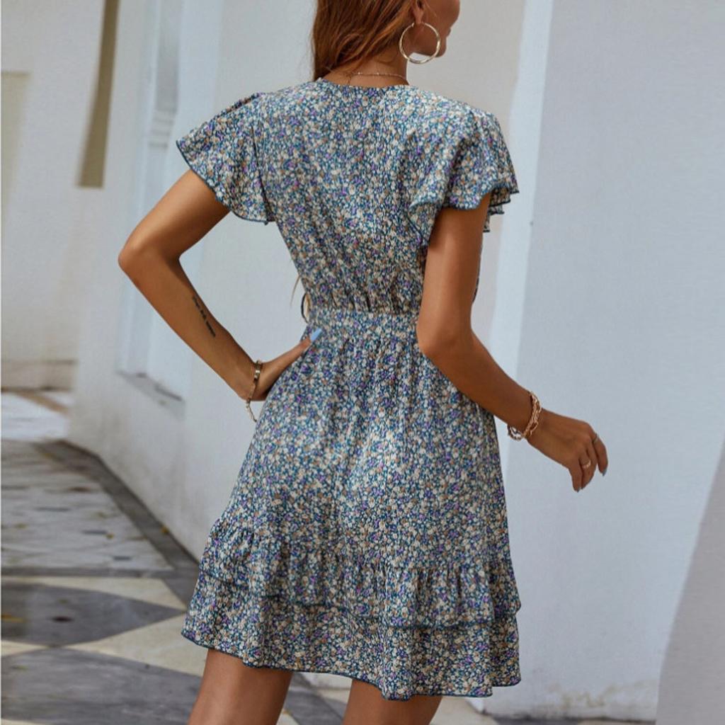 Women Bandage Fashion V-Neck Sexy Short Sleeve  Dress Fashion Dress