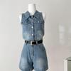 2026 Summer Denim Hong Kong Style: Sleeveless Top & High-Waisted Shorts Set