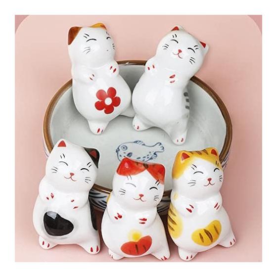 Cat Chopstick Rests, Cute Cat Figurine Chopstick Holders, Lucky Cat Tableware, Ceramic Chopstick Holders, Set of 5, Tabletop Decor, Gift