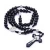 Trendy Black Brown Wooden Rosary Necklace Fashion Religious Catholic Large Cross Pendant For Women Men Fashion Beads Jewerly