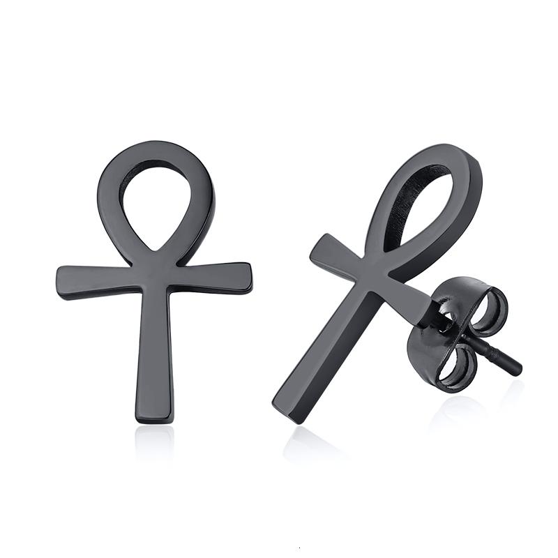 WOMNE MEN'S ANKH CROSS EGYPTIAN STUD EARRINGS STAINLESS STEEL the KEY of LIFE NILE CRUX RASTA EARRINGS