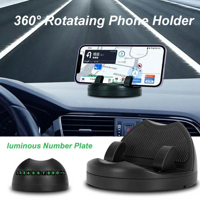 

360-Degree Rotation Car Phone Holder Dashboard Head-Up Phone Mount Stable Universal Auto Phone Stand with luminous Number Plate чёрный