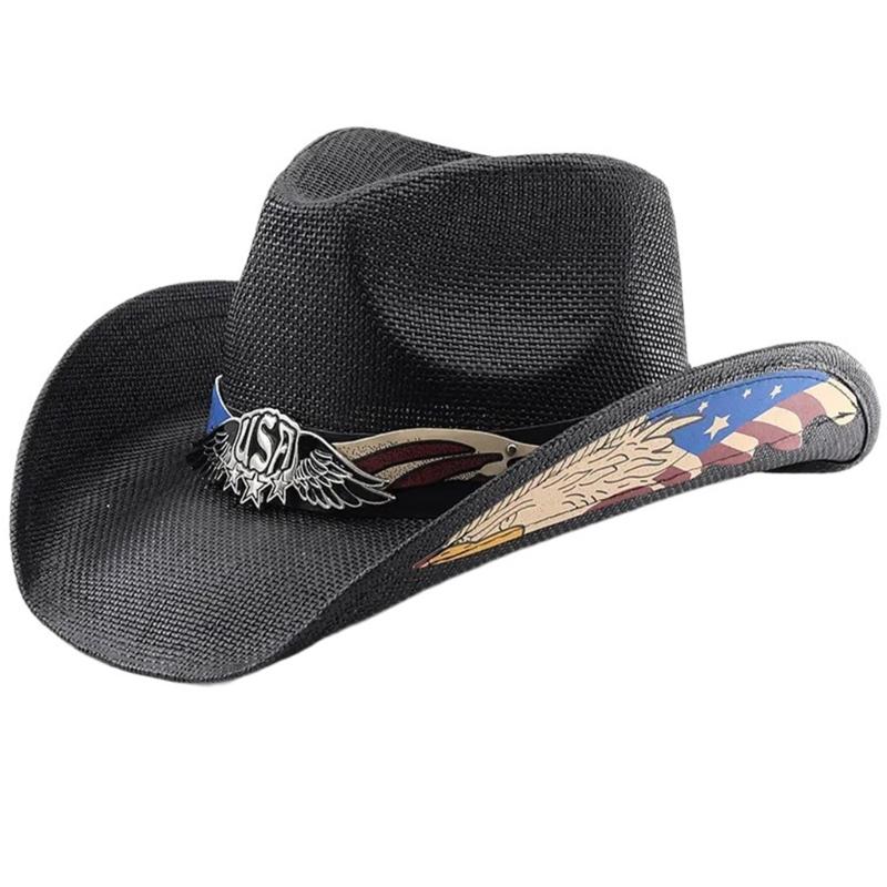 

Fashion Crochet Straw Hat Vacation Hat Adult Sun Hat for Outdoor Activity Female Panama Hat Photoshooting Sun Hat чорний