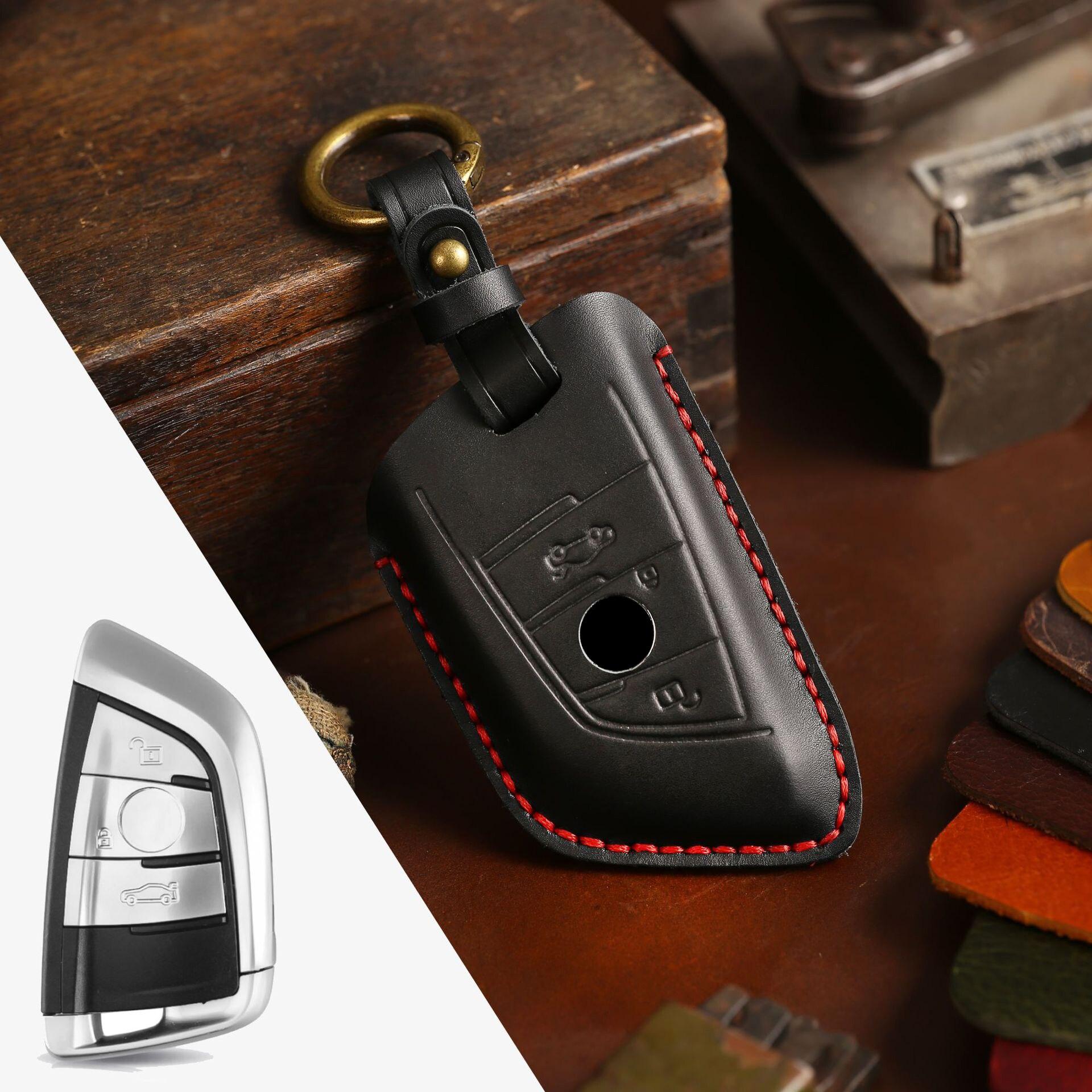 

Роскошный кожаный чехол для ключей HALLMO ручной работы для BMW X1 X3 2 Buttons чёрный