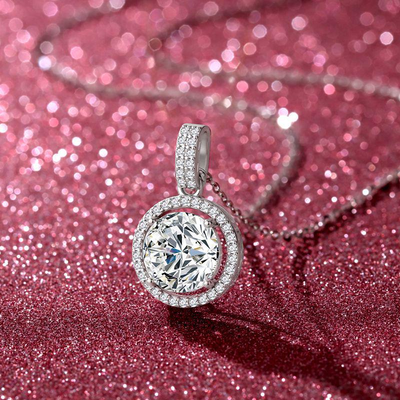 

925 Sterling Silver Moissanite Round Hollow Necklace for Women - D Color Clavicle Chain, 4 Carat Pendant 925 Silver
