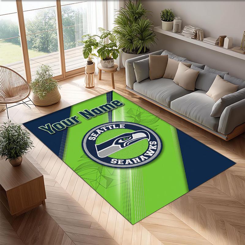 Seattle Seahawks Kristal Kadife Halı, Ev Dekorasyonu Hediye için Kişiye Özel İsim Yazılı Kaymaz Zemin Paspası