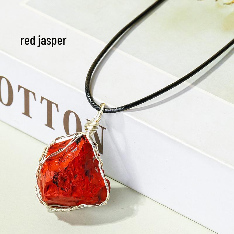 Natural Crystal Raw Stone Pendant with Silver Wire Wrap - Irregular Crystal Stone Jewelry for Sweater Chains