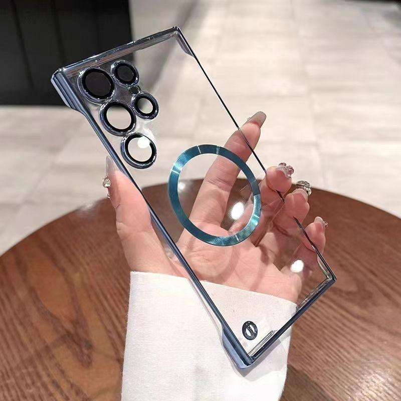 Applicable to Samsung S26Ultra mobile phone case, transparent ultra-thin electroplating magnetic suction S25 borderless hard case S24 goggle