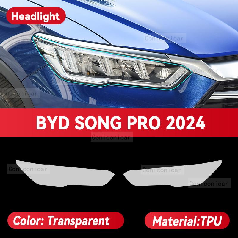 For BYD SONG PRO 2024 Car Headlight Transparent TPU Protective Cover Film Front Light Tint Change Color Sticker Accessories