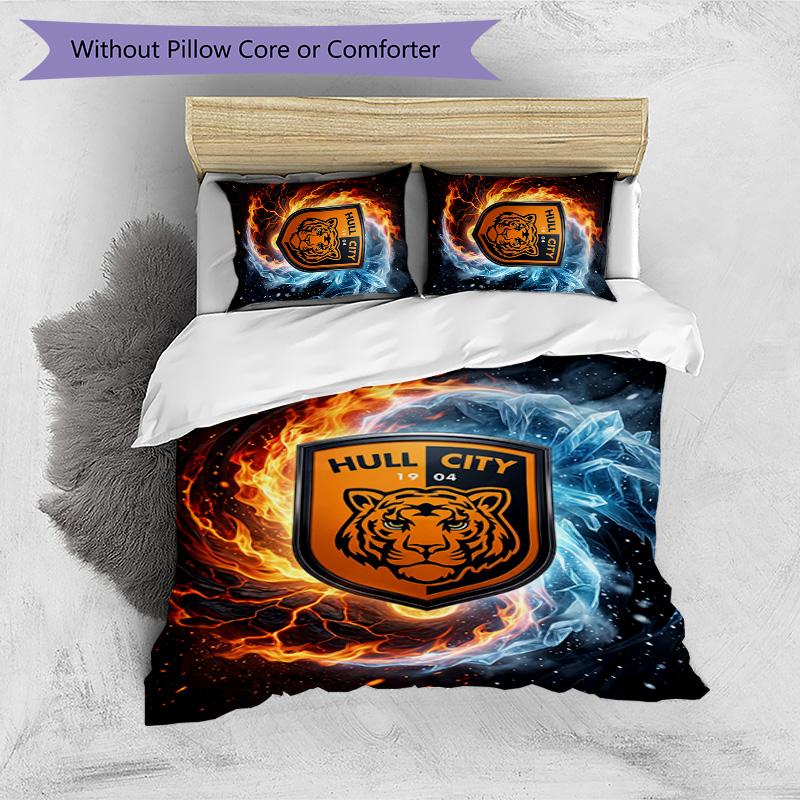 Hull City Football Printed 3 Pieces Bedding Set, Comfortable Skin Friendly Bedroom Duvet Cover Set