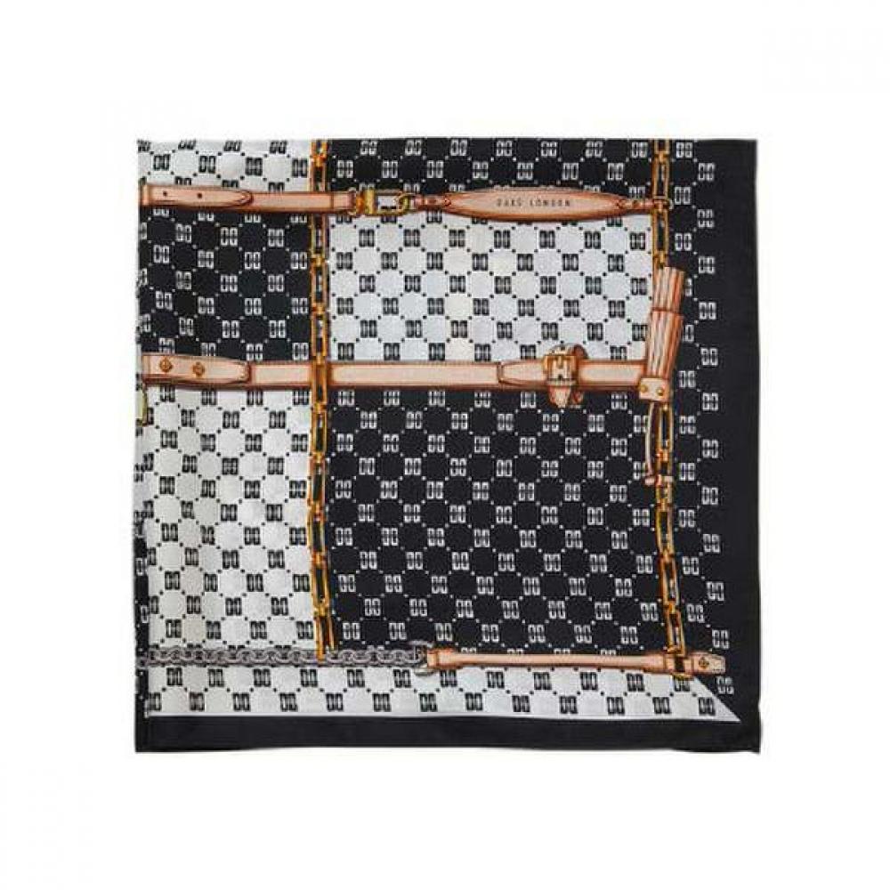 Daks Black Silk Square Scarf Dd Chain Pattern Dcsc2e021bk
