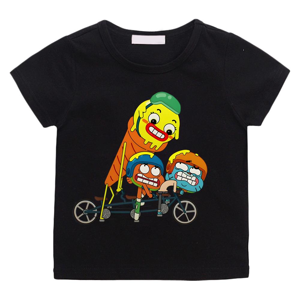 TV The Wonderfully Weird World of Gumball Cycling print T-shirts Cartoon Manga Kawaii 100%Cotton Short Sleeve Boys Girls T Shirt