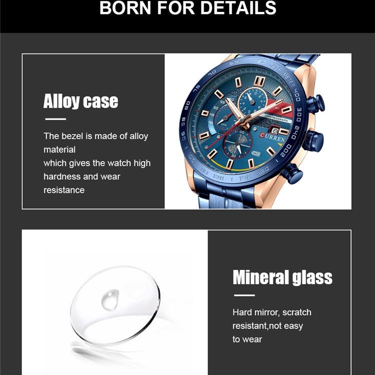 CURREN Men's Steel Belt Multi-functional Six-pin Sports Watch Men's Fashion Casual Watch