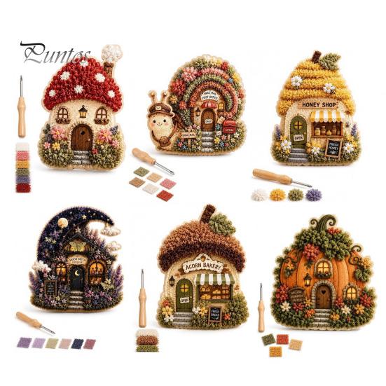 Märchenhaus DIY Bastelset 3D Thema Stanznadel für Anfänger & Erwachsene, Komplettes Miniaturdorf Bau-Set Stickset, Einfach