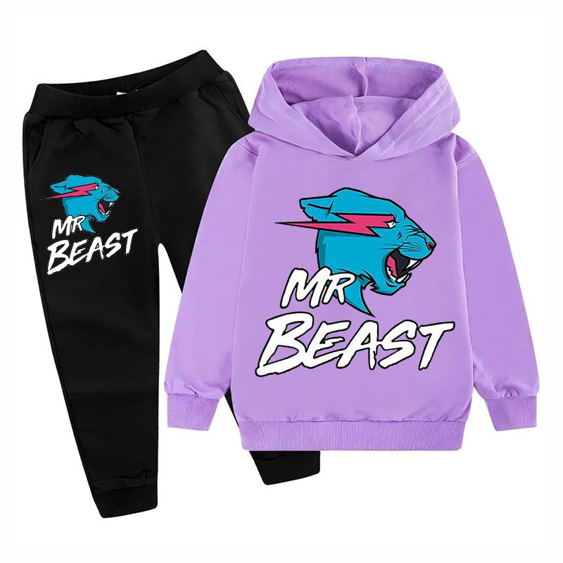 2026 Podzim Ležérní Mr Beast Kreslený Děti Kluci Dívky Potisk cool Dlouhý rukáv Fleecová Mikina s kapucí Dlouhé Kalhoty Oblek Festival Venkovní Denní nošení