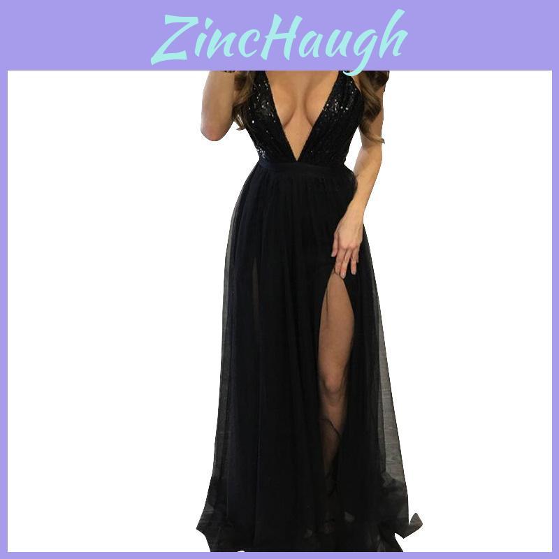 Elegant Women Party Sling Evening Dress With Deep V-neck And Stunning Backless Design