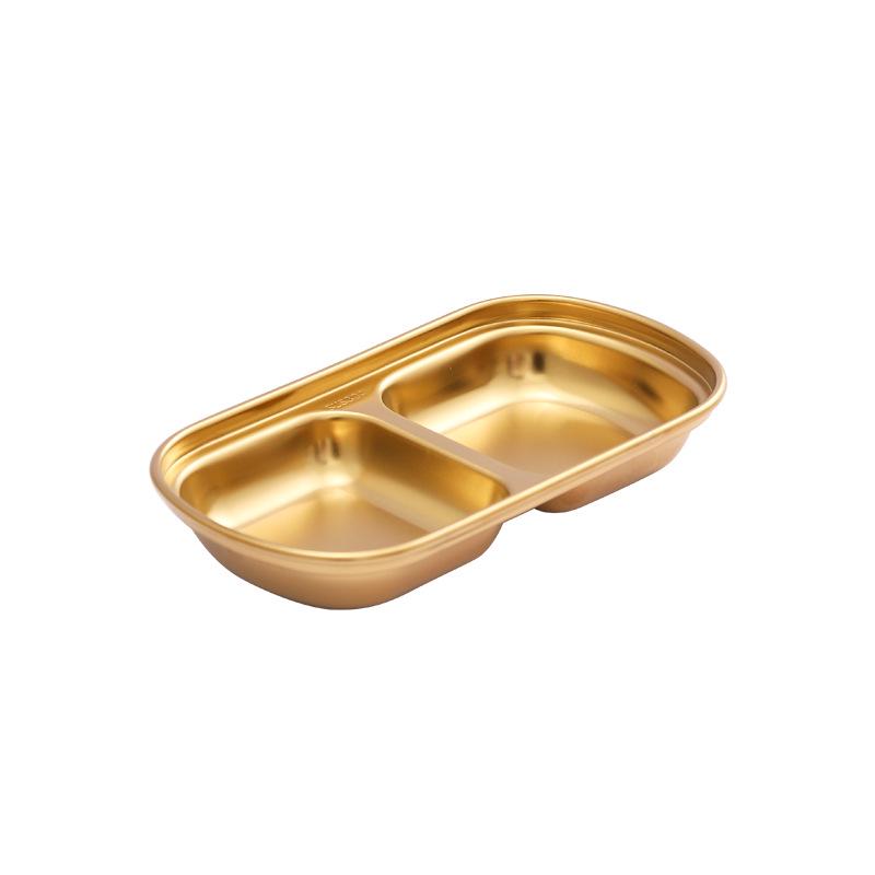 Korean-Style Gold 304 Stainless Steel Divided Dipping Dish for Sauces and Condiments, Available In Two or Three Compartments