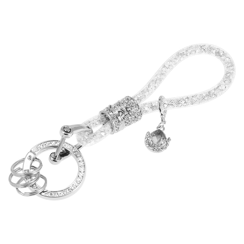 [X AUTOHAUX] Car Faux Crystal Key Chain Ring Key Fob Accessories Universal Bling Rhinestone Replacement Silver Tone